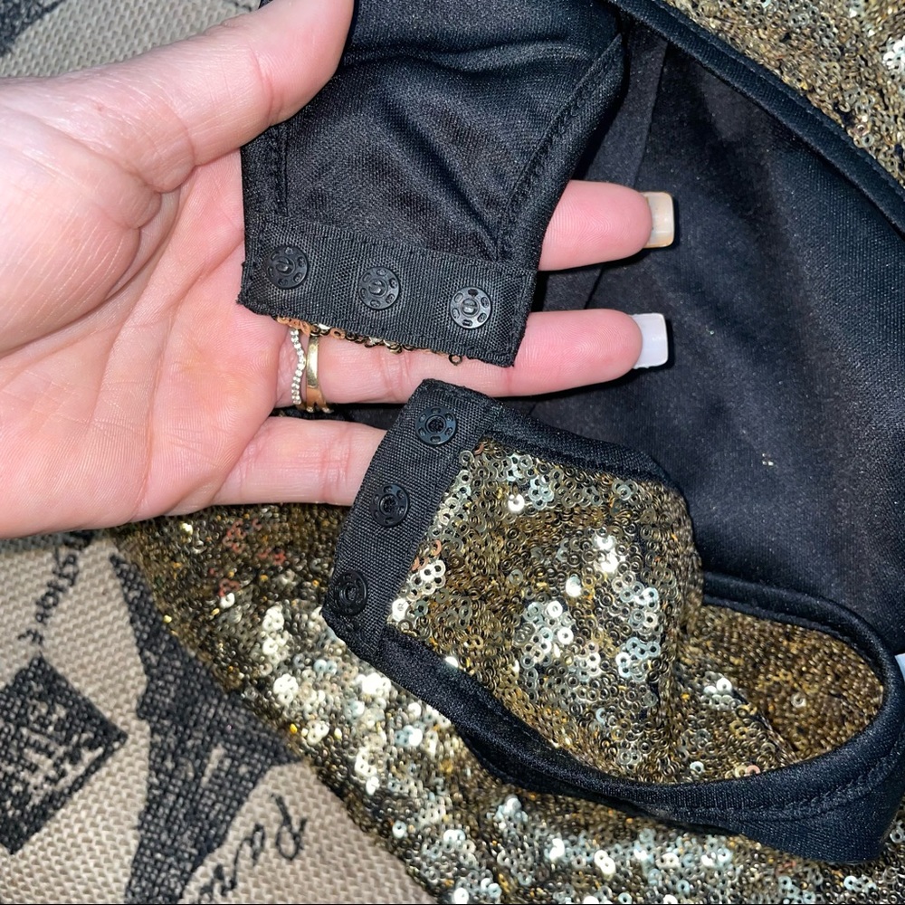 REHAB NWT! Sparkly Gold Sequins Sleeveless Leotard Bodysuit Size L - Picture 10 of 15
